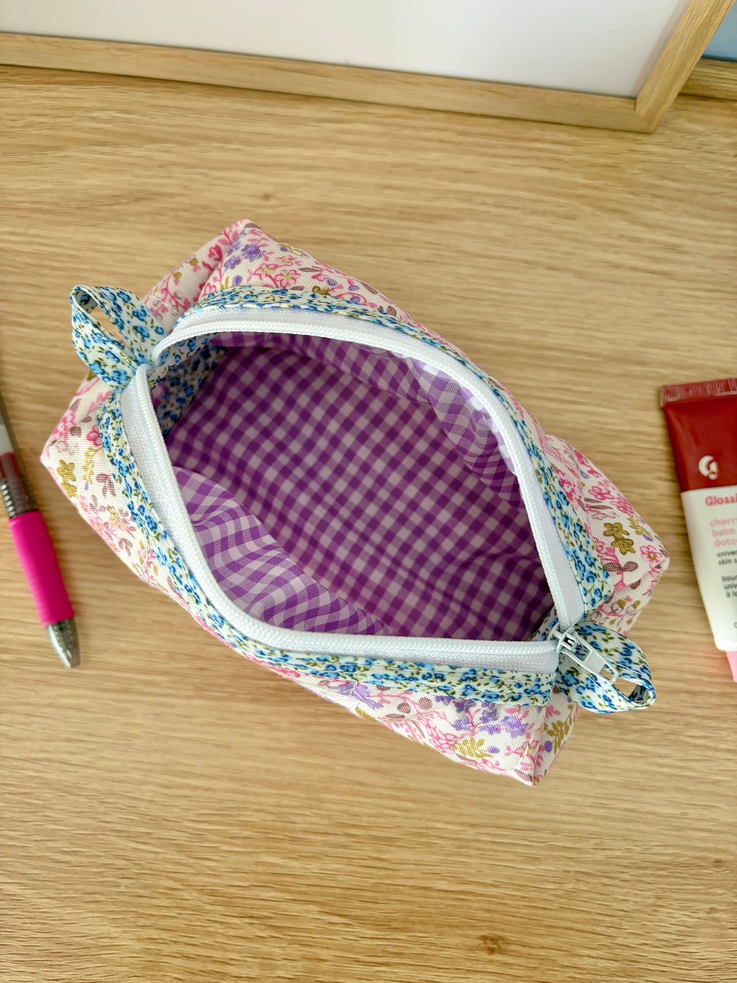 The Ditsy Picnic Pink Colorblock Bag - Blue Floral/Purple Gingham