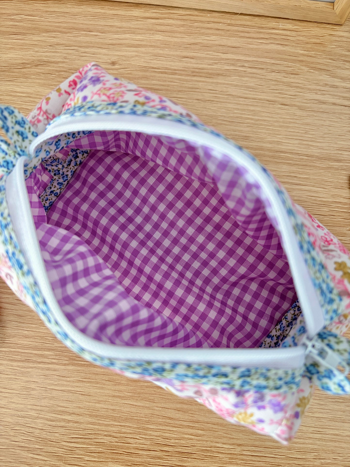 The Ditsy Picnic Pink Colorblock Bag - Blue Floral/Purple Gingham