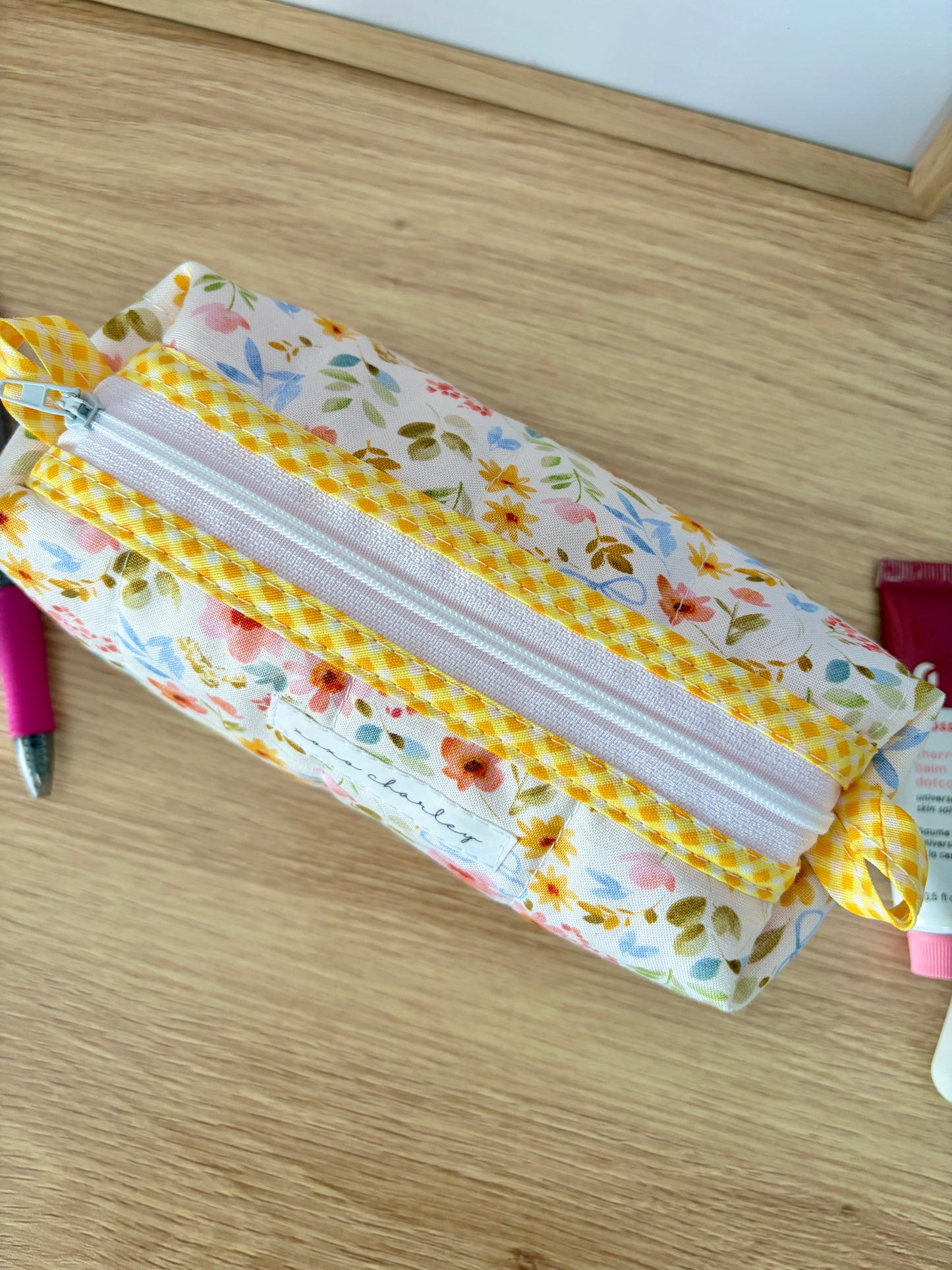 The Bright Floral Colorblock Bag - Yellow/Pink Gingham