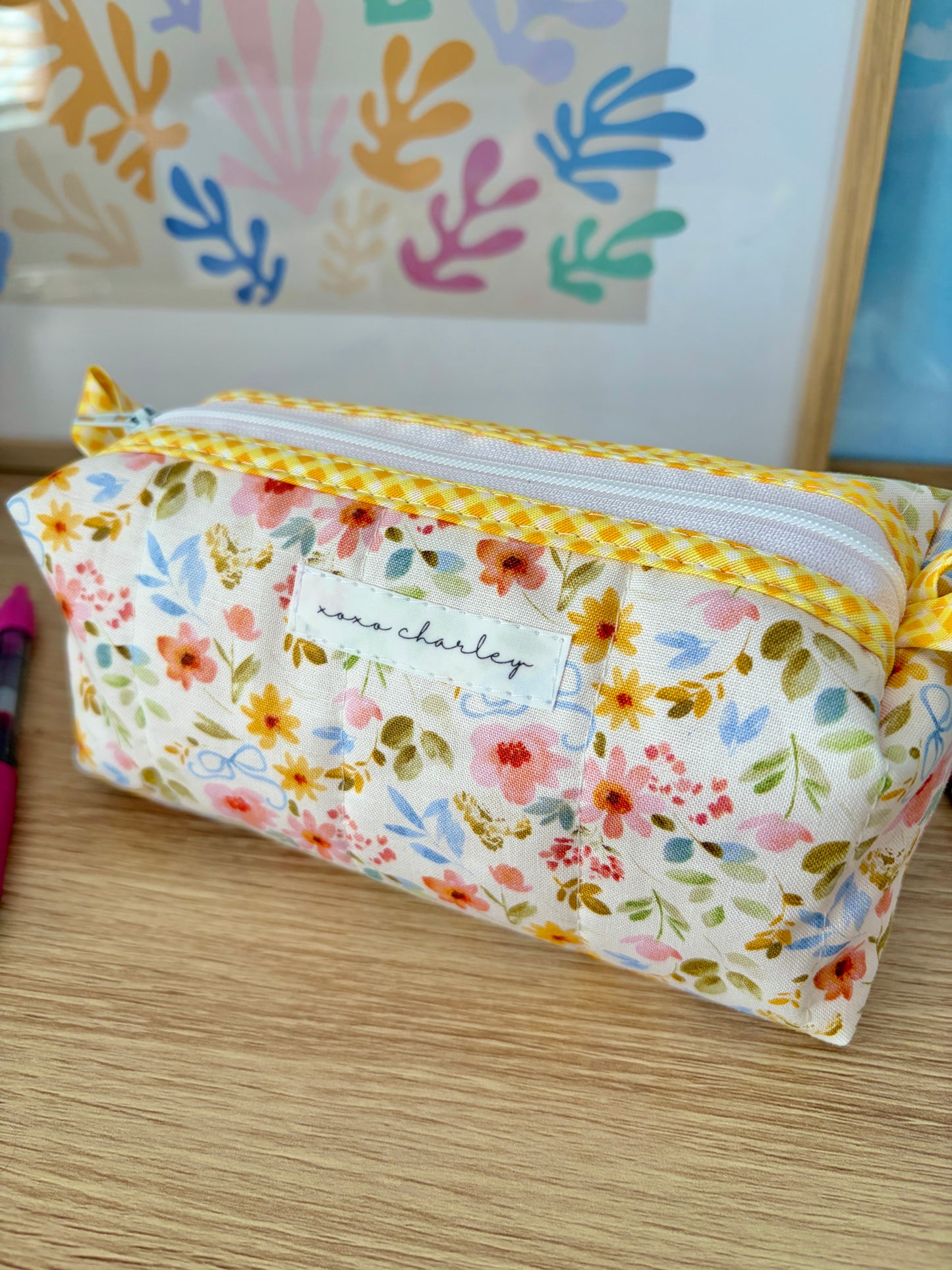 The Bright Floral Colorblock Bag - Yellow/Pink Gingham