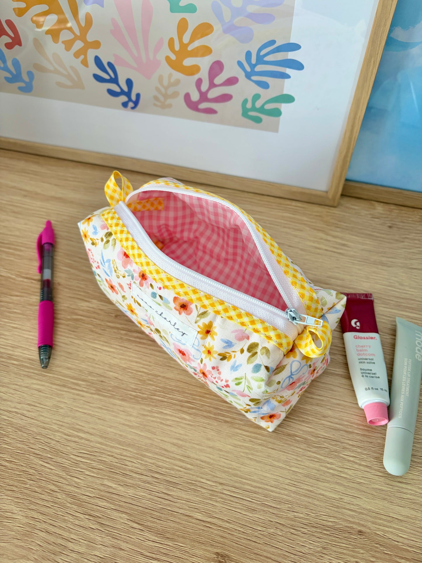 The Bright Floral Colorblock Bag - Yellow/Pink Gingham