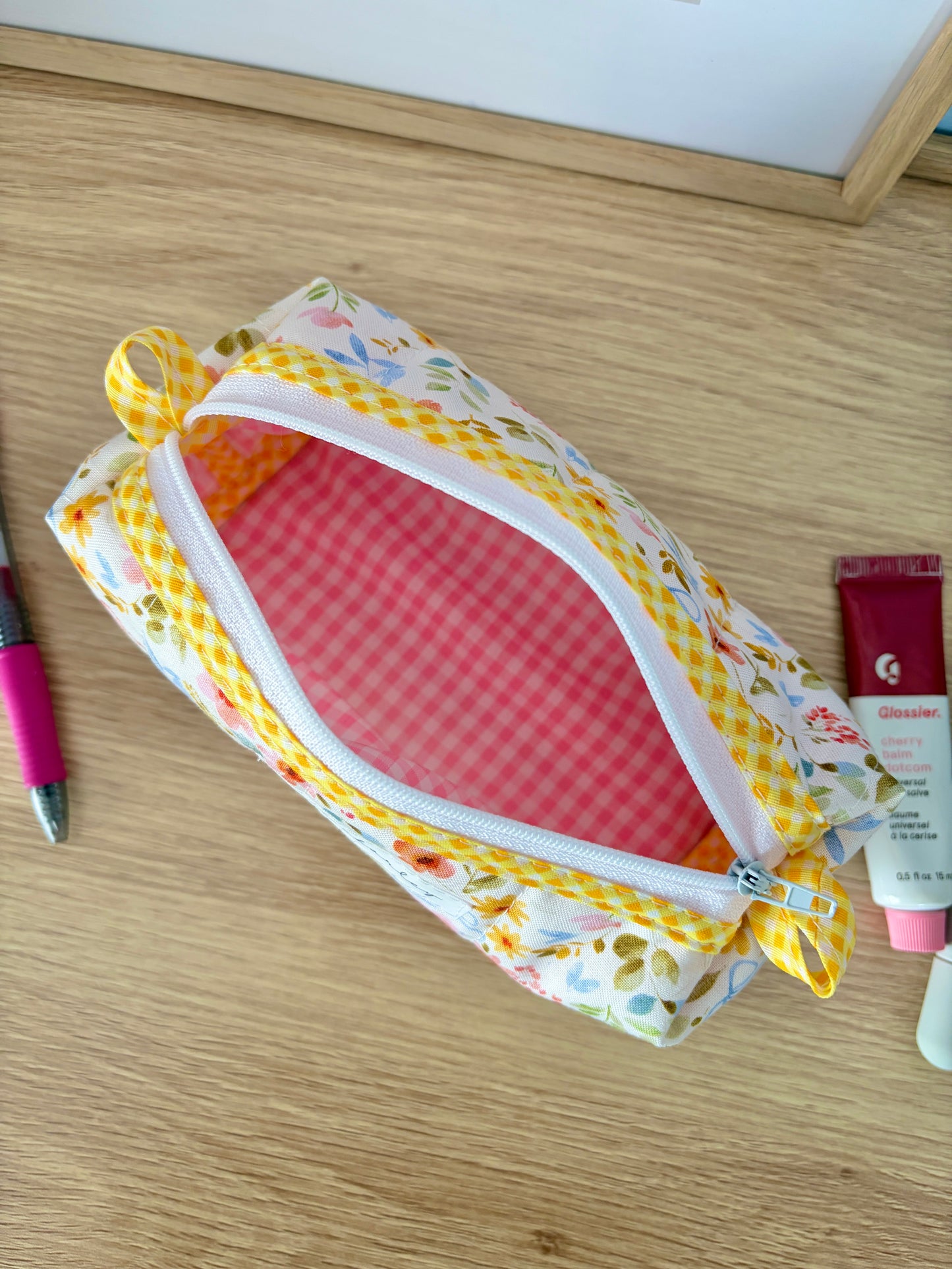 The Bright Floral Colorblock Bag - Yellow/Pink Gingham