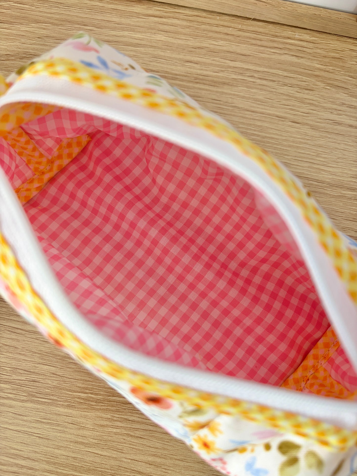 The Bright Floral Colorblock Bag - Yellow/Pink Gingham