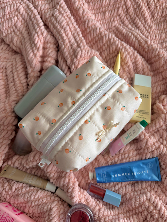 Peaches & Cream Medium Makeup Bag with Ivory Bow *limited-edition*