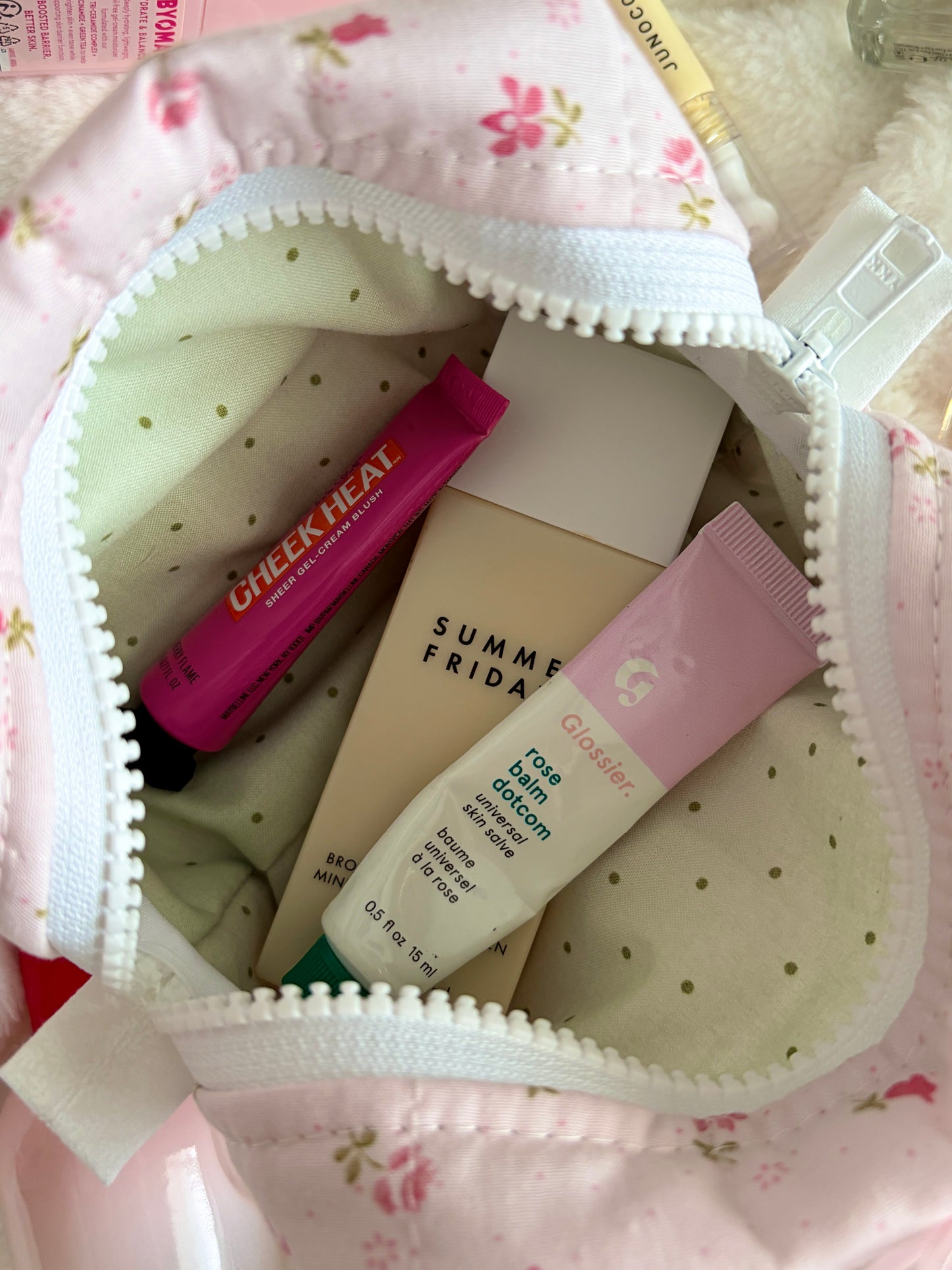 Strawberry Matcha Mini Makeup Bag with Light Pink Bow *limited-edition*