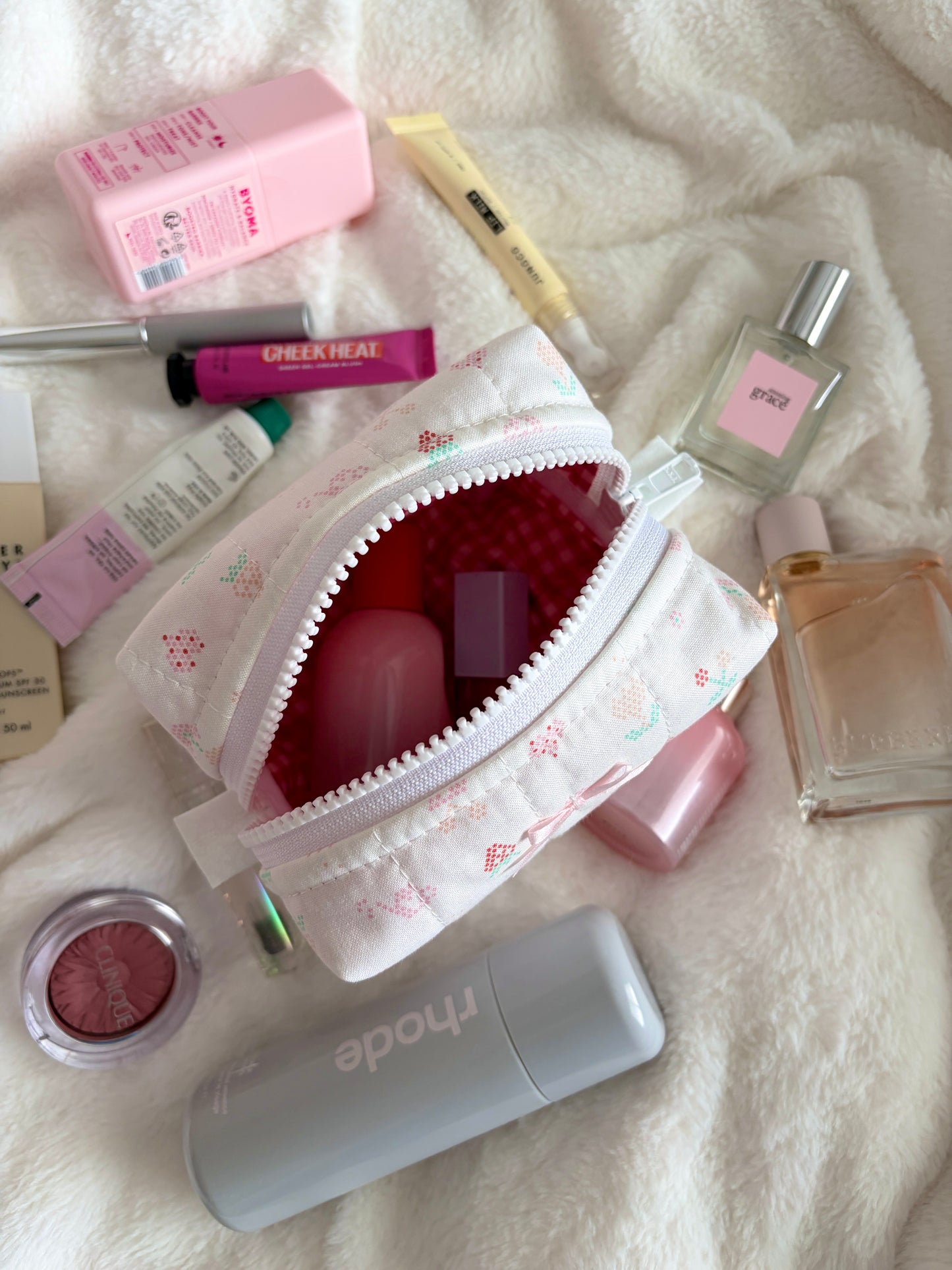 Pixel Picnic Mini Makeup Bag with Light Pink Bow *limited-edition*