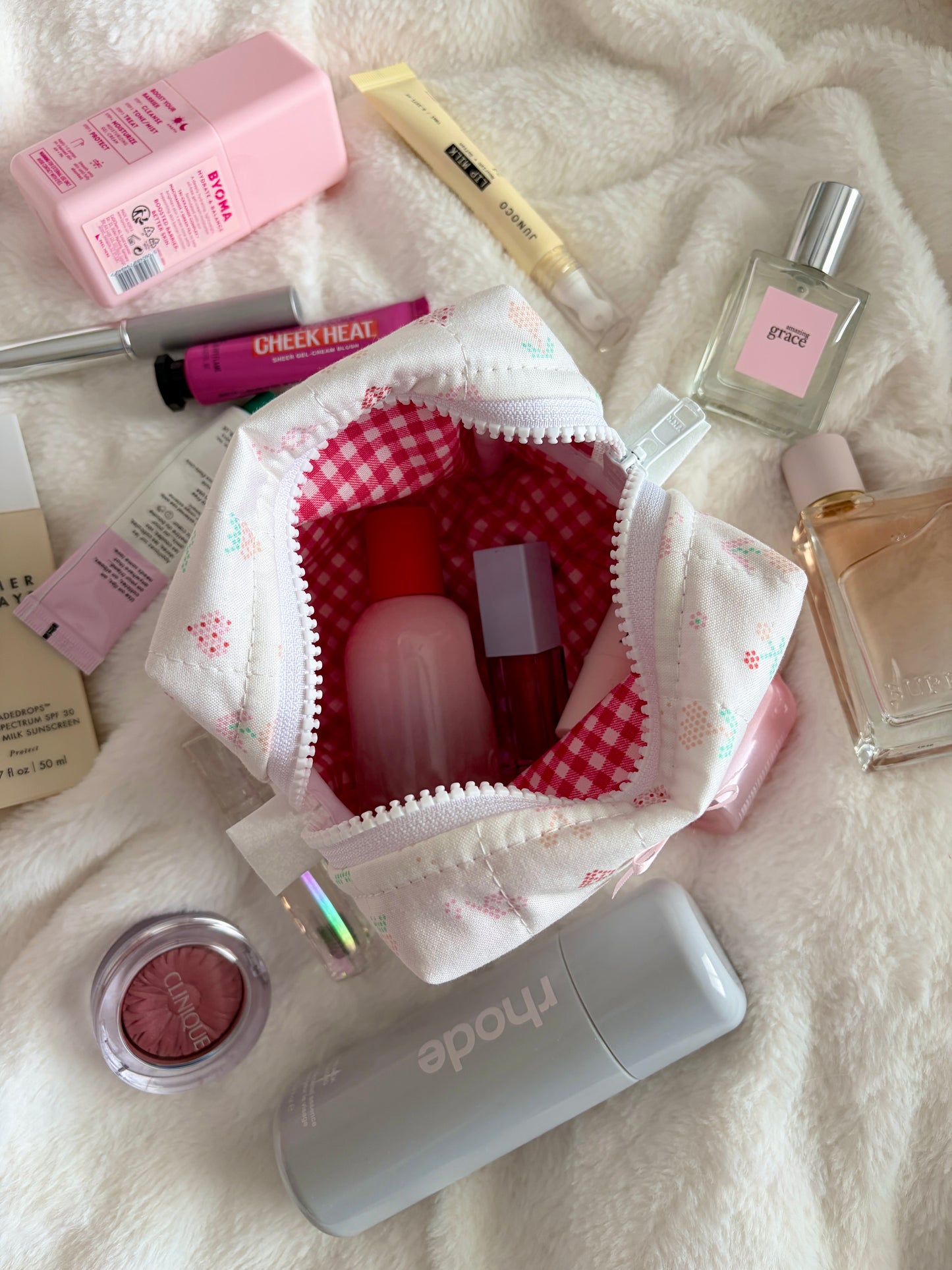 Pixel Picnic Mini Makeup Bag with Light Pink Bow *limited-edition*