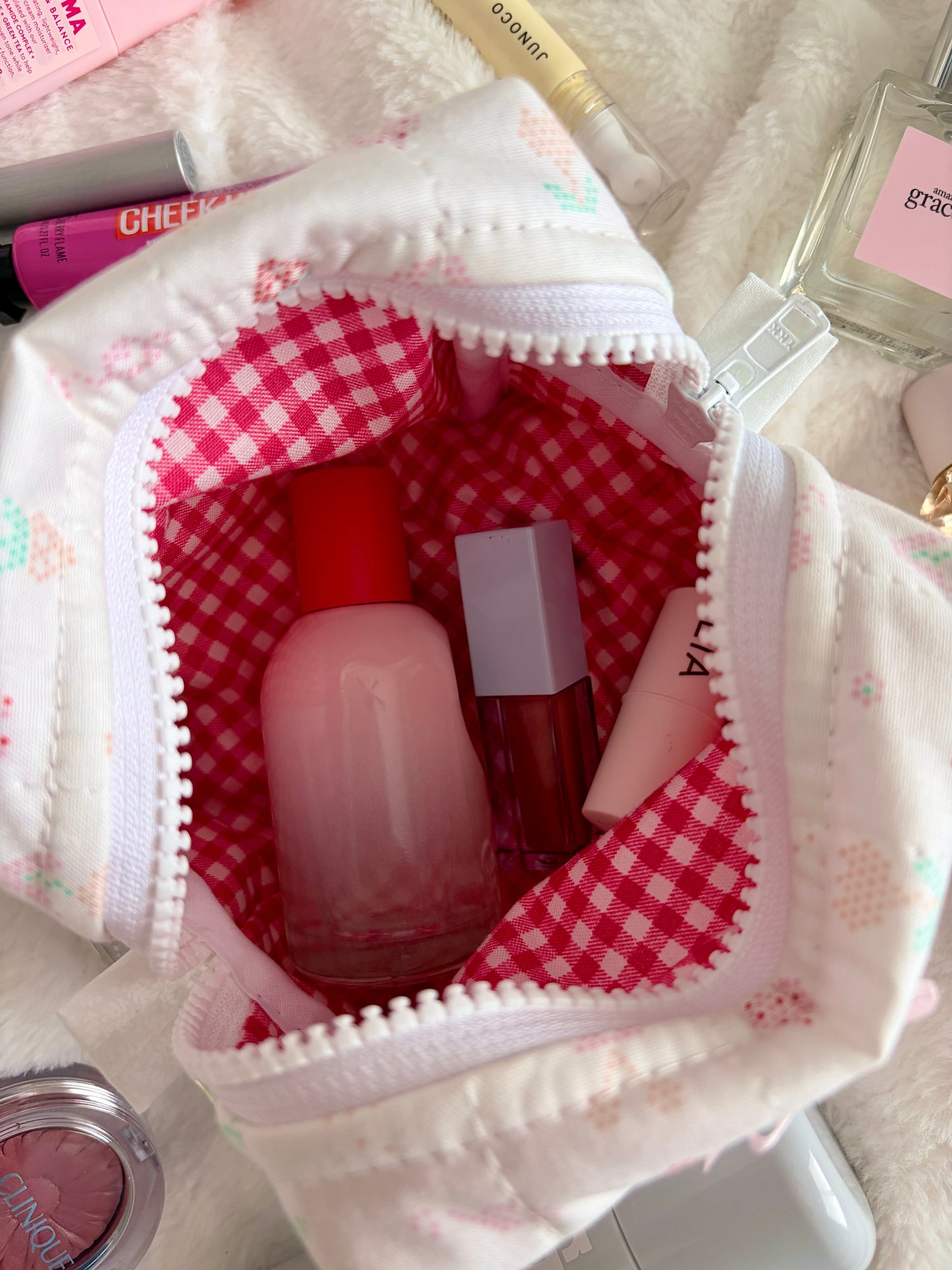 Pixel Picnic Mini Makeup Bag with Light Pink Bow *limited-edition*