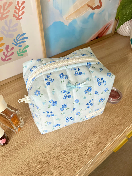 The Evelyn Makeup Bag with blue bow