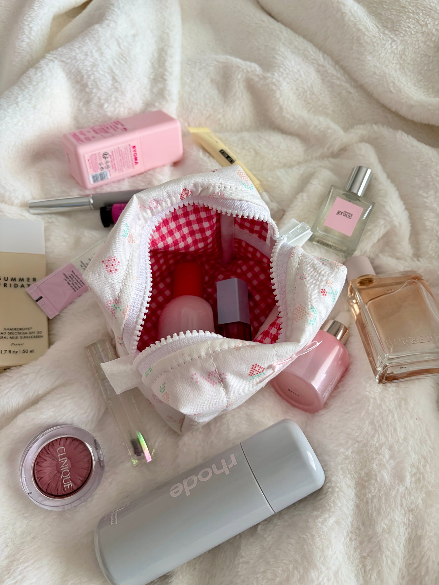 Pixel Picnic Mini Makeup Bag with Light Pink Bow *limited-edition*