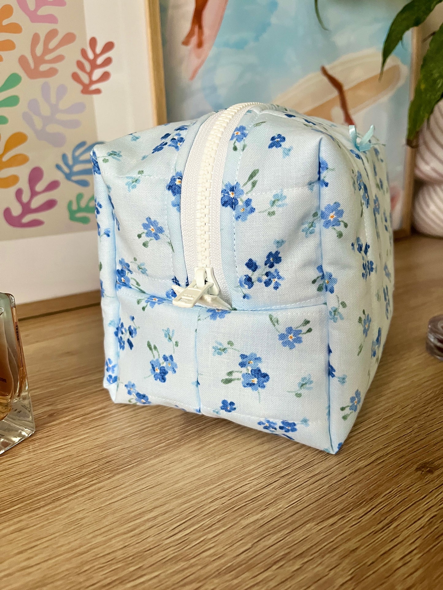 The Evelyn Makeup Bag with blue bow