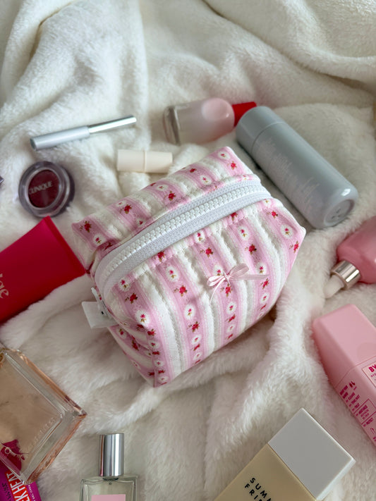 Raspberry Sorbet Mini Makeup Bag with Light Pink Bow *limited-edition*