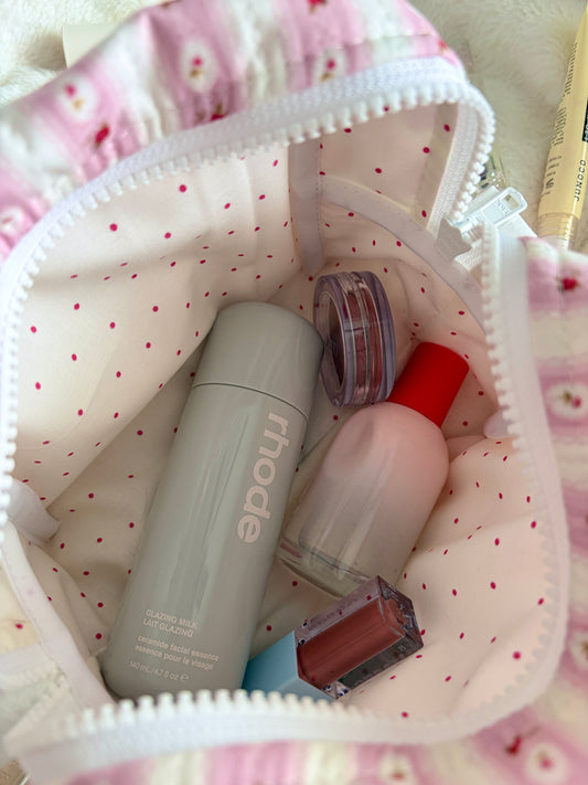 Raspberry Sorbet Medium Makeup Bag with Light Pink Bow *limited-edition*