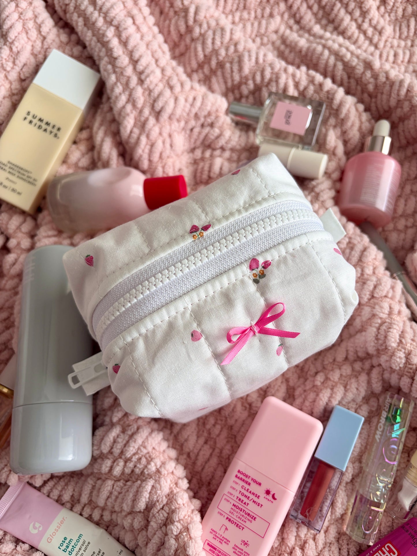 Berry Sweet Mini Makeup Bag with Pink Bow *limited-edition*
