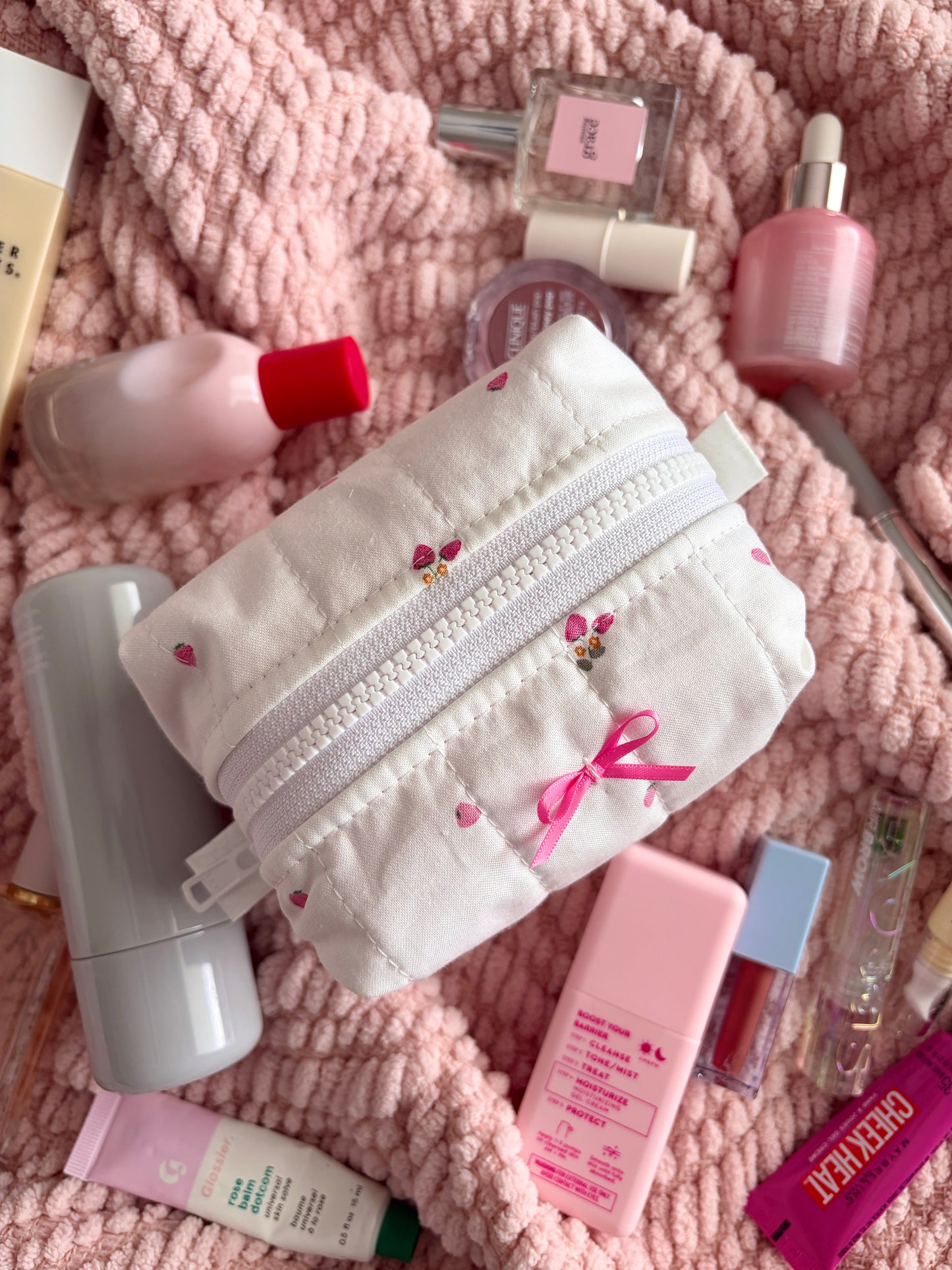 Berry Sweet Mini Makeup Bag with Pink Bow *limited-edition*