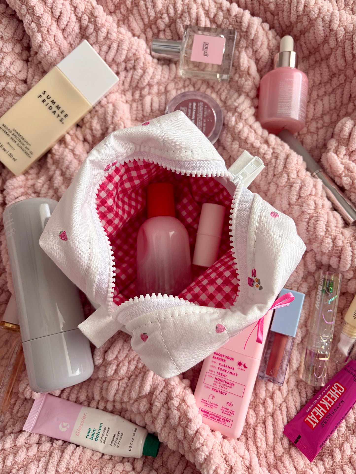 Berry Sweet Mini Makeup Bag with Pink Bow *limited-edition*