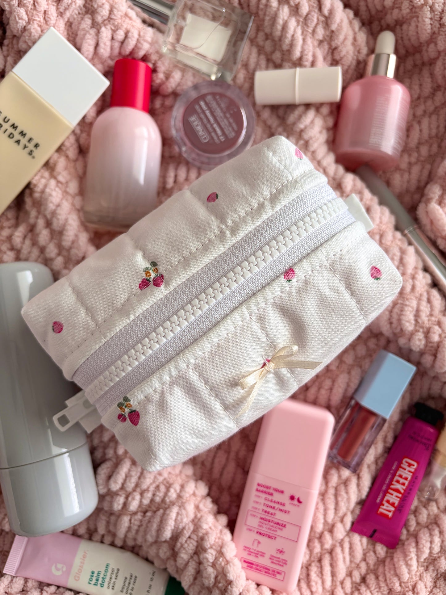 Berry Sweet Mini Makeup Bag with Ivory Bow *limited-edition*