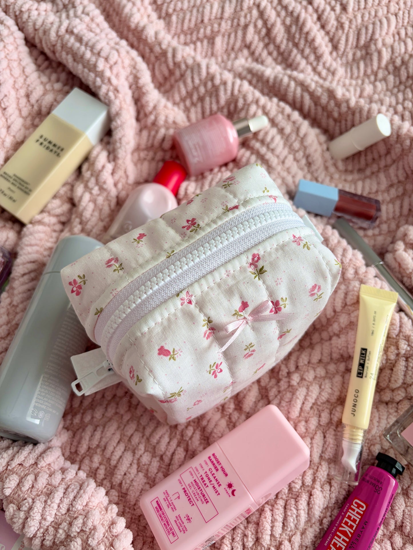 Pink Chantilly Mini Makeup Bag with Light Pink Bow *limited-edition*