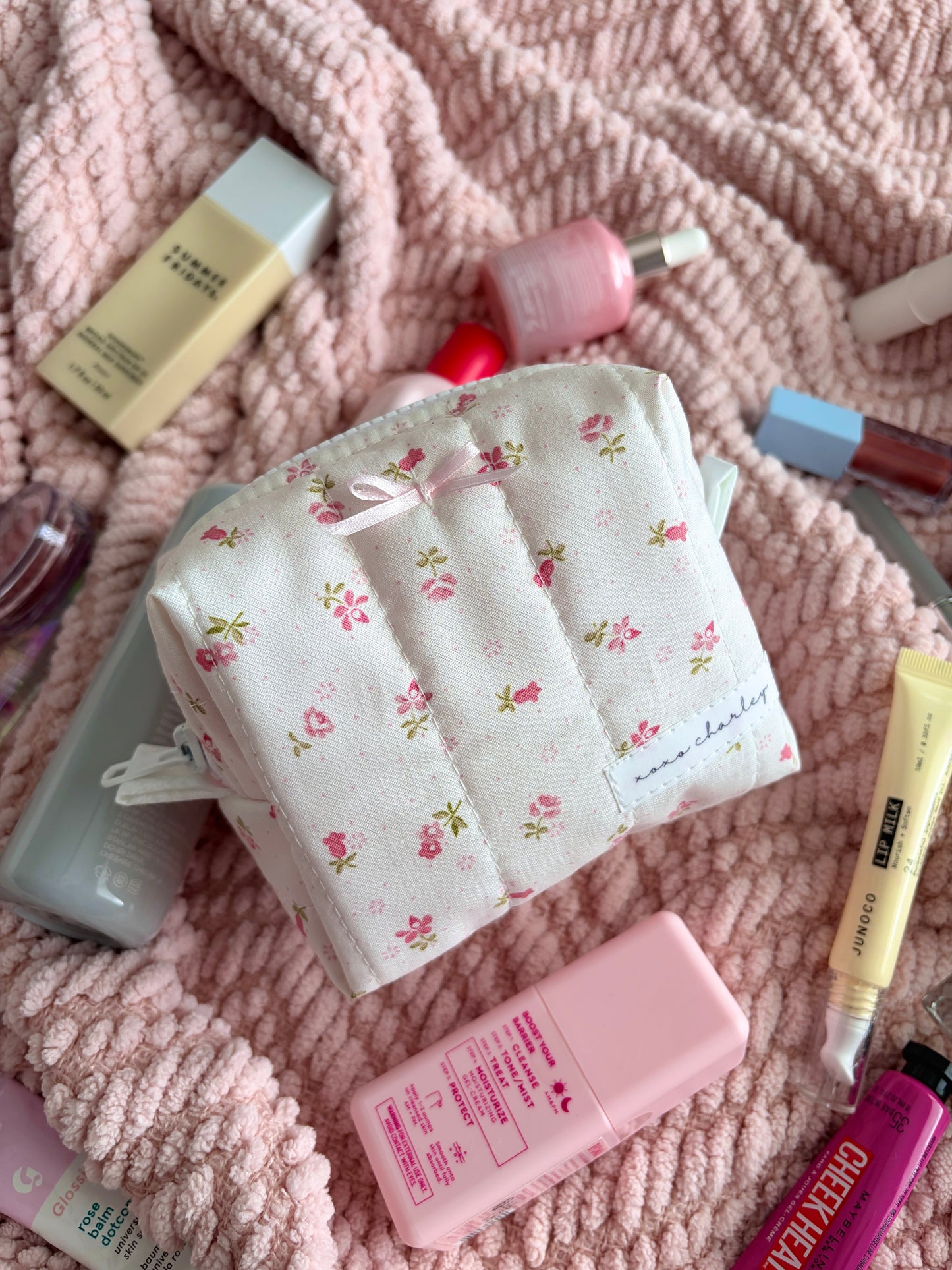 Pink Chantilly Mini Makeup Bag with Light Pink Bow *limited-edition*