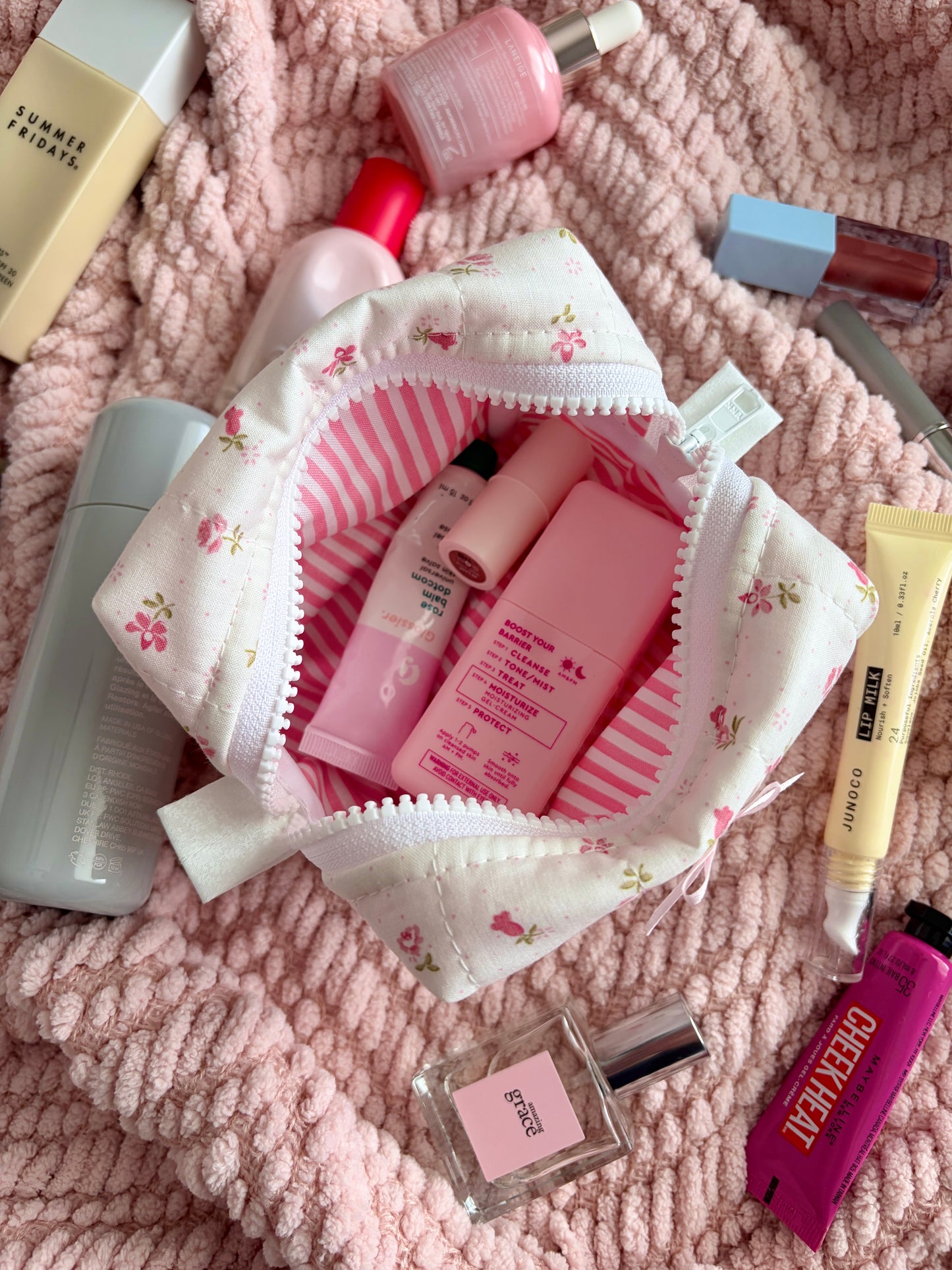 Pink Chantilly Mini Makeup Bag with Light Pink Bow *limited-edition*