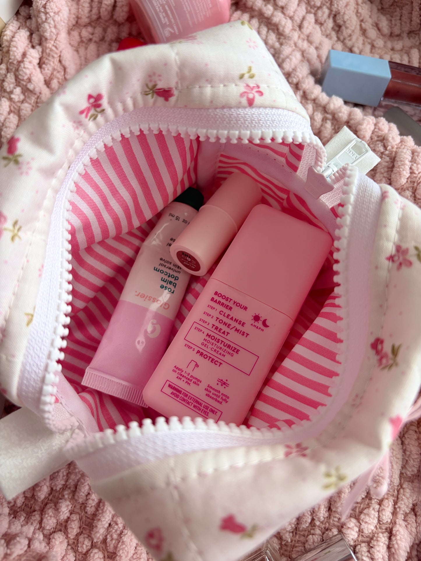 Pink Chantilly Mini Makeup Bag with Light Pink Bow *limited-edition*