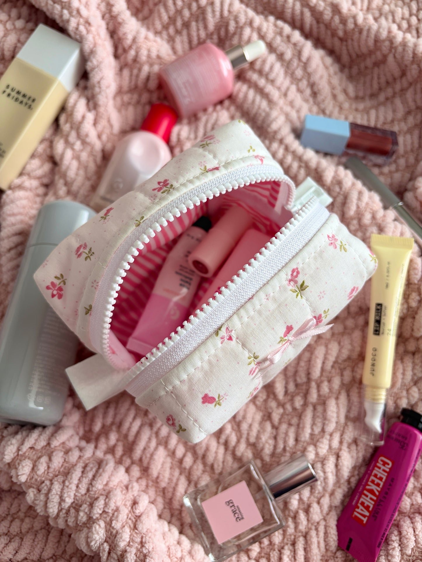 Pink Chantilly Mini Makeup Bag with Light Pink Bow *limited-edition*