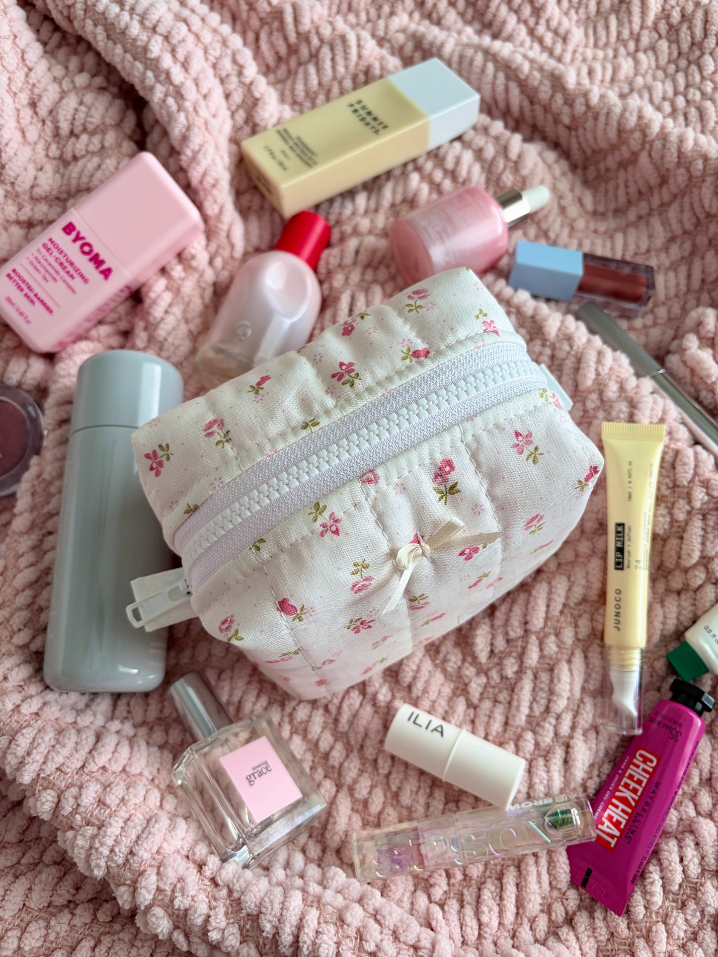 Pink Chantilly Mini Makeup Bag with Ivory Bow *limited-edition*