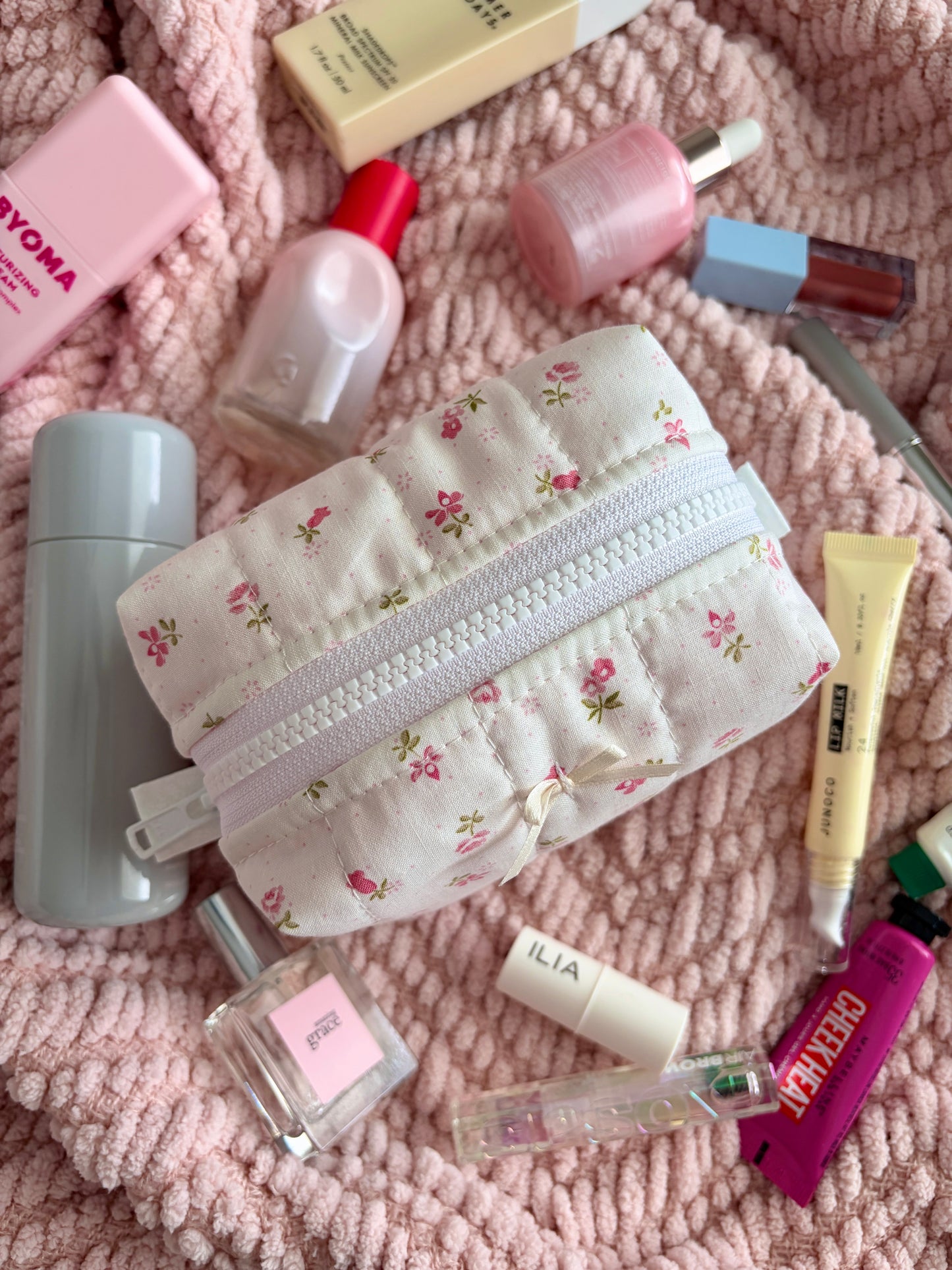 Pink Chantilly Mini Makeup Bag with Ivory Bow *limited-edition*