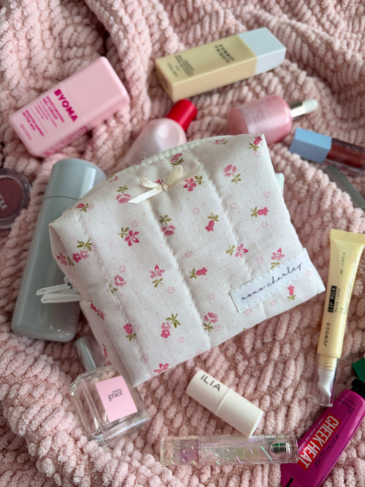 Pink Chantilly Mini Makeup Bag with Ivory Bow *limited-edition*