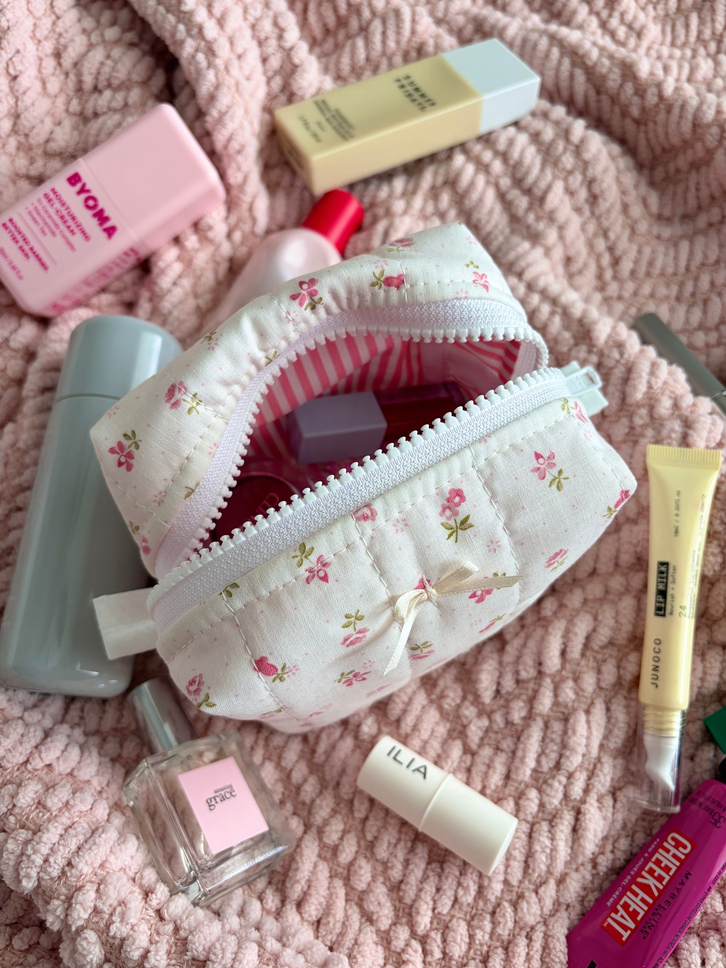 Pink Chantilly Mini Makeup Bag with Ivory Bow *limited-edition*