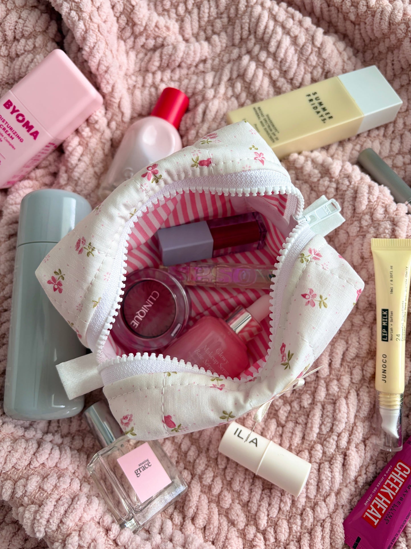 Pink Chantilly Mini Makeup Bag with Ivory Bow *limited-edition*