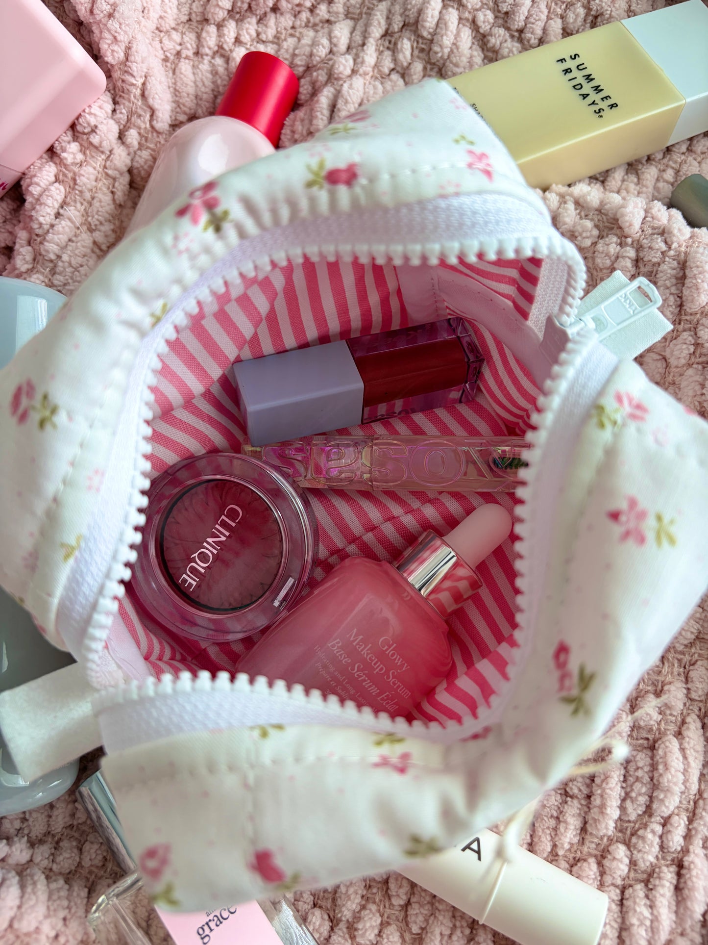 Pink Chantilly Mini Makeup Bag with Ivory Bow *limited-edition*