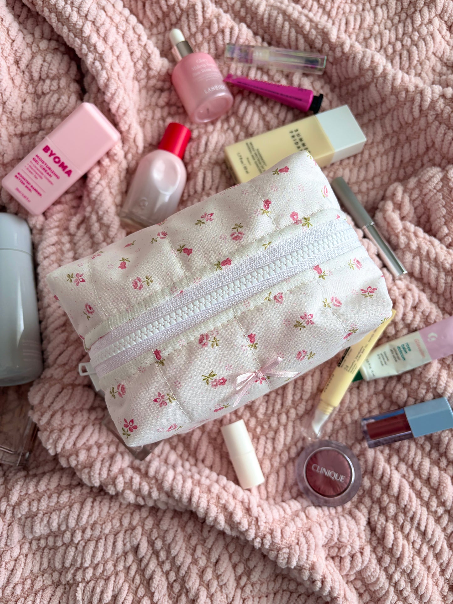 Pink Chantilly Medium Makeup Bag with Light Pink Bow *limited-edition*