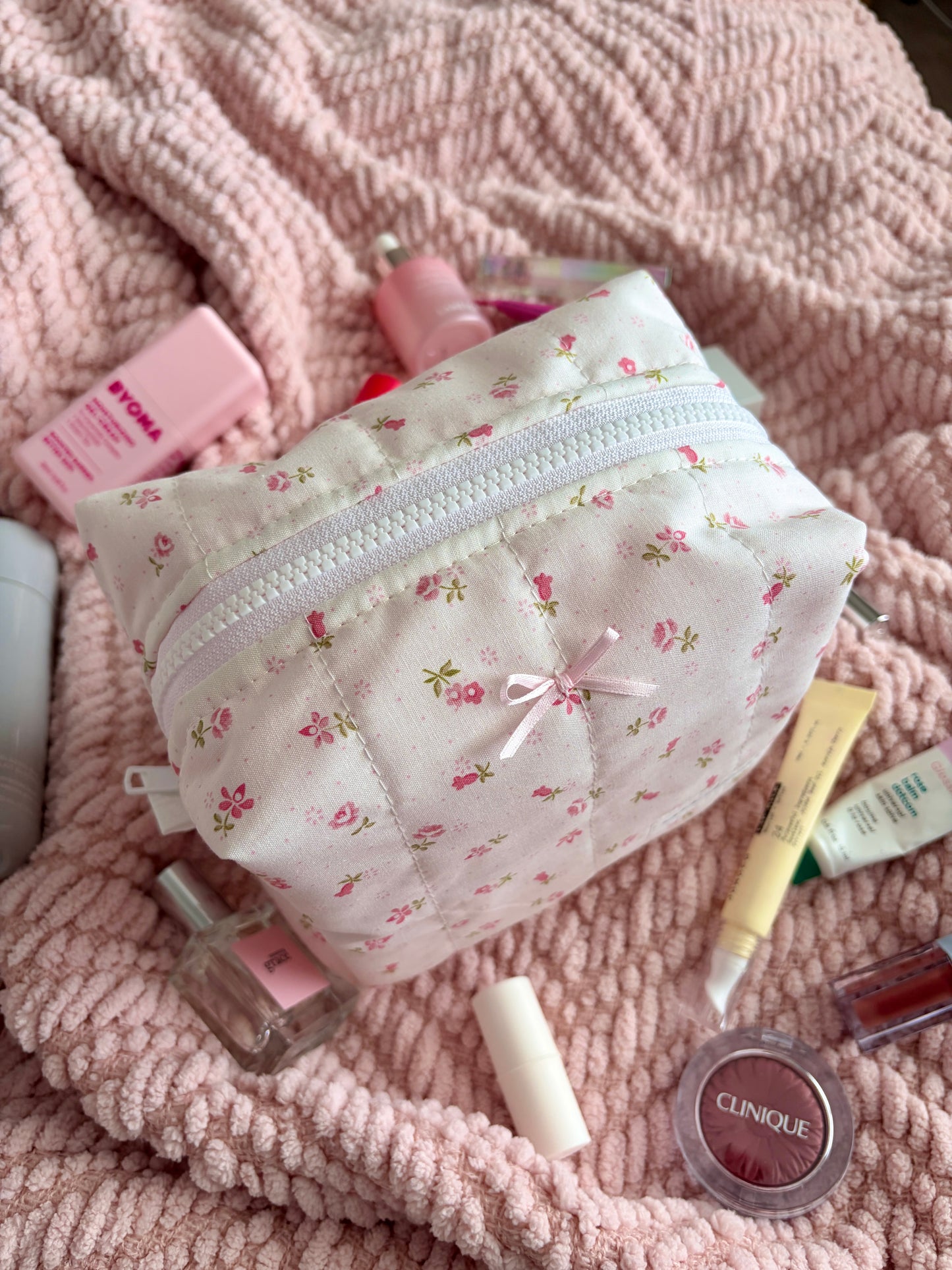 Pink Chantilly Medium Makeup Bag with Light Pink Bow *limited-edition*