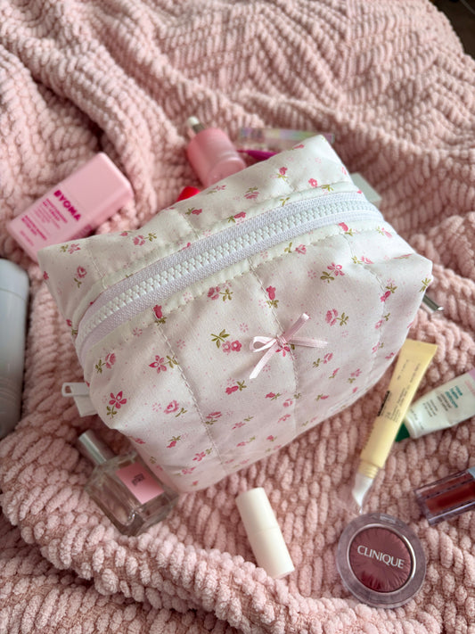Pink Chantilly Medium Makeup Bag with Light Pink Bow *limited-edition*