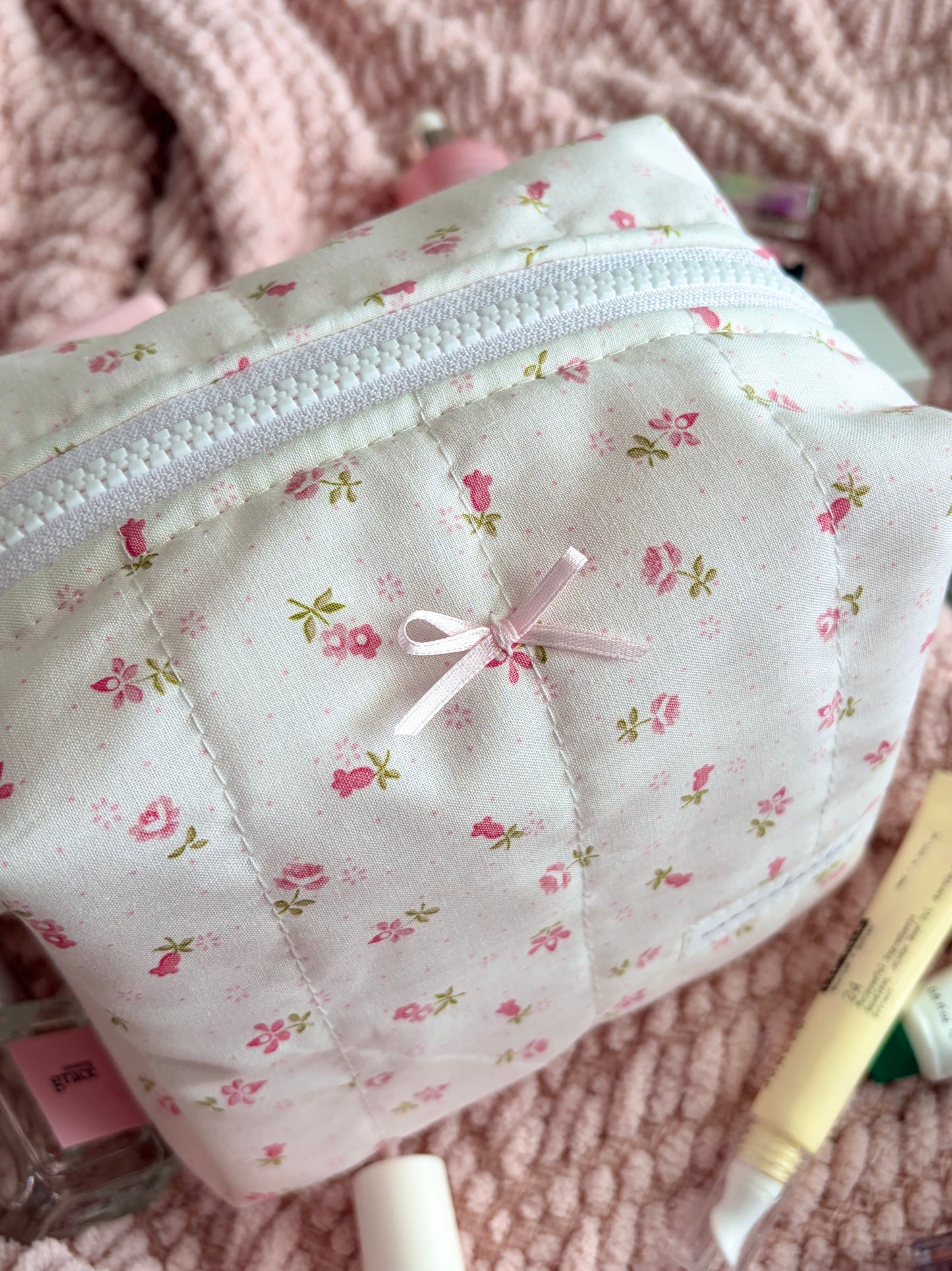 Pink Chantilly Medium Makeup Bag with Light Pink Bow *limited-edition*