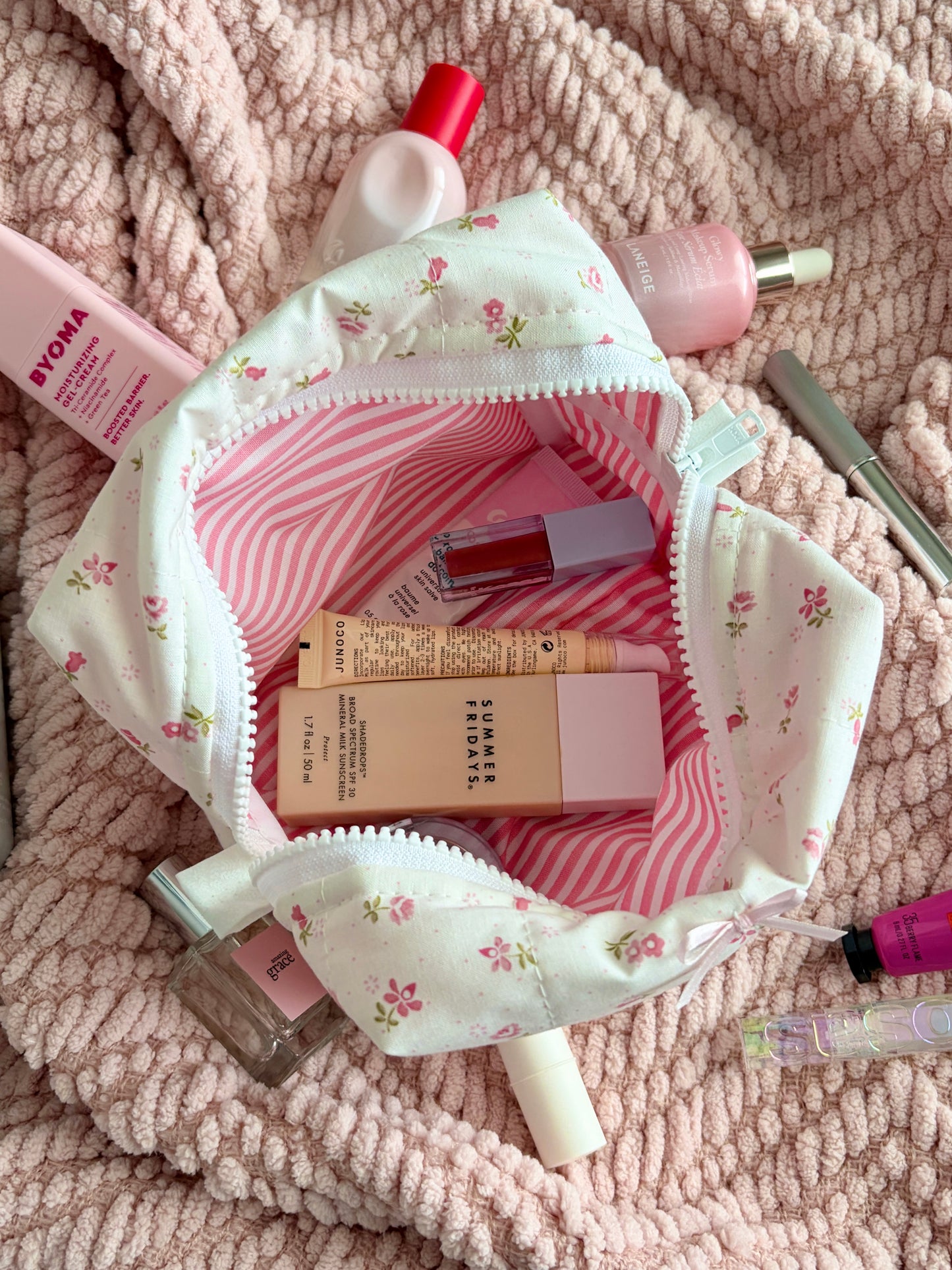 Pink Chantilly Medium Makeup Bag with Light Pink Bow *limited-edition*