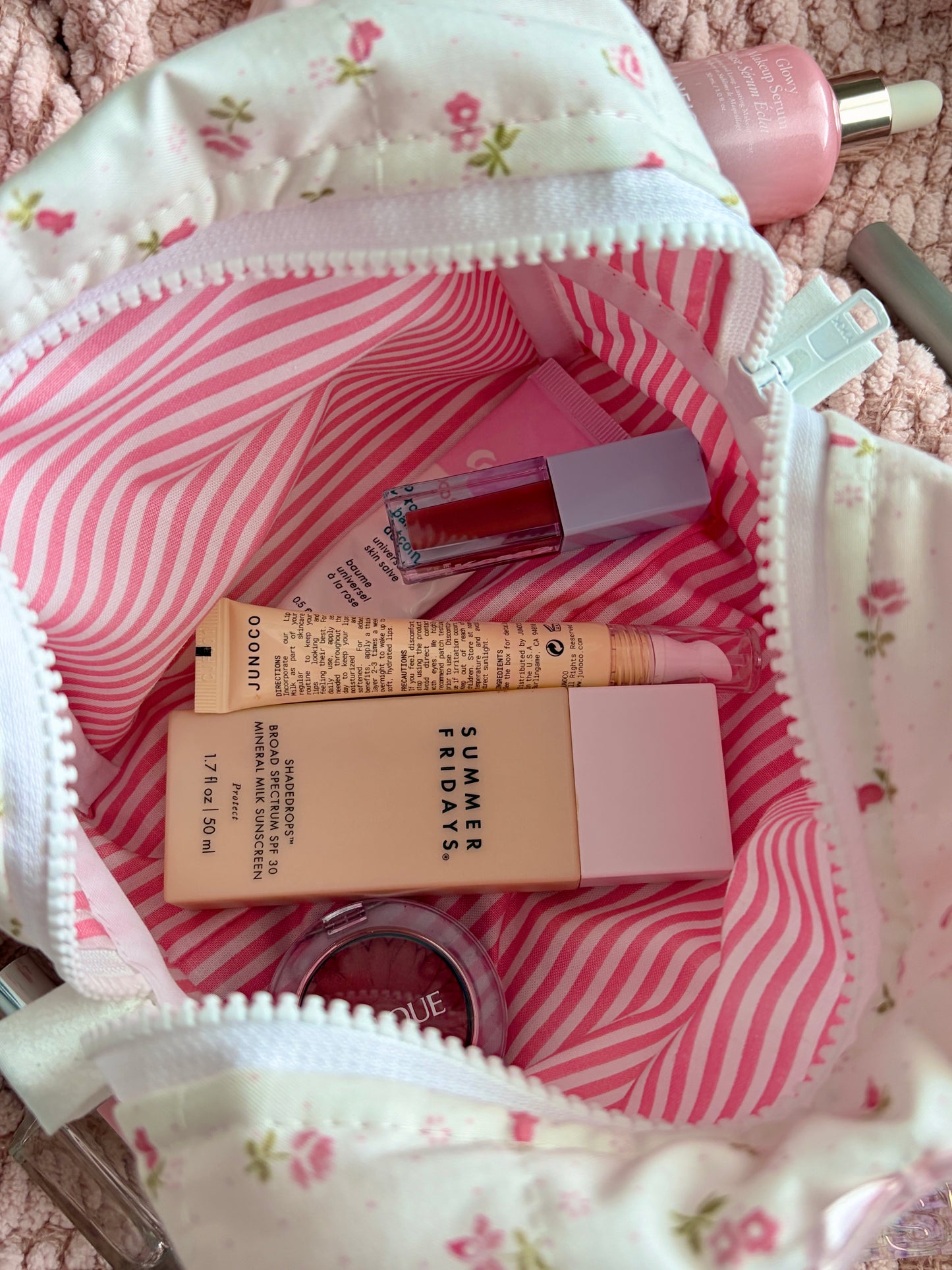 Pink Chantilly Medium Makeup Bag with Light Pink Bow *limited-edition*