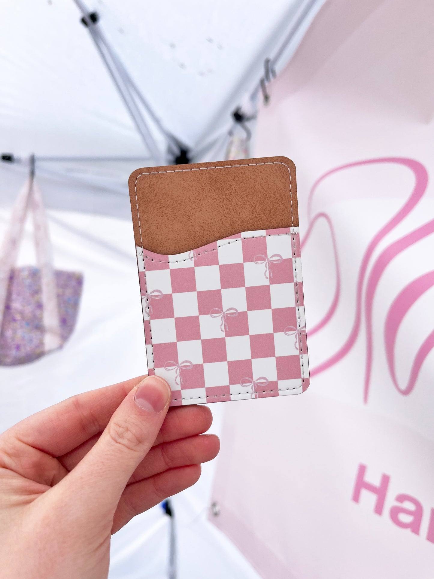 Pink Checkered Phone Wallet
