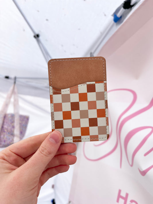 Brown and Orange Checkered Phone Wallet