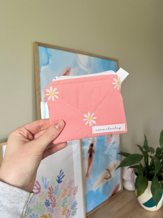 The Coral Embroidered Flower Keychain Wallet