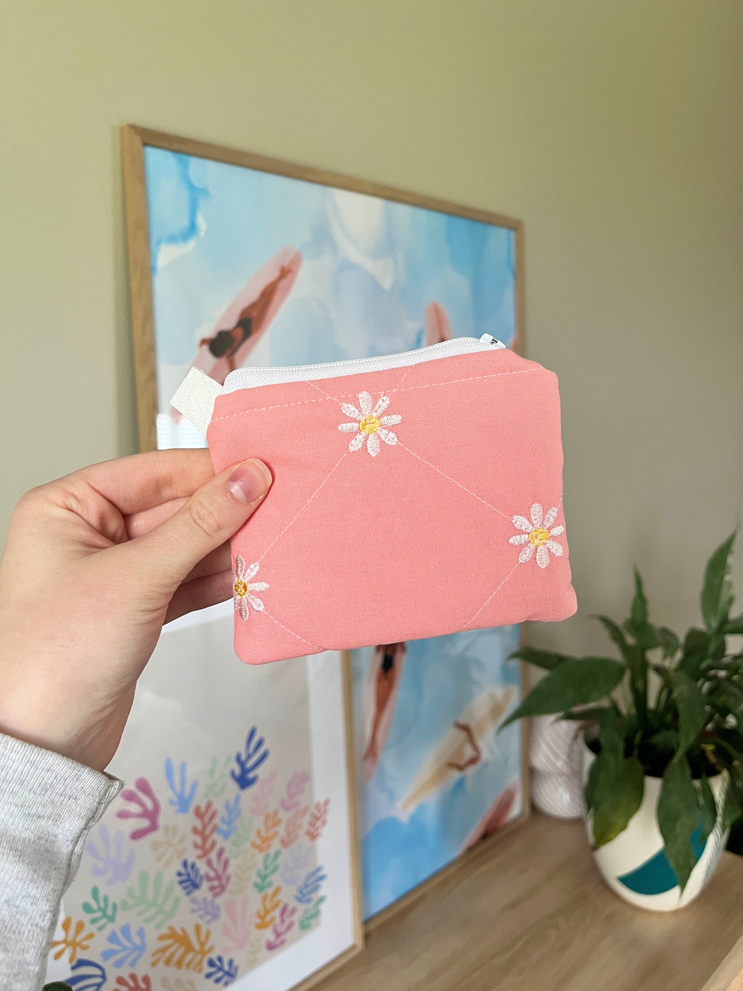 The Coral Embroidered Flower Keychain Wallet