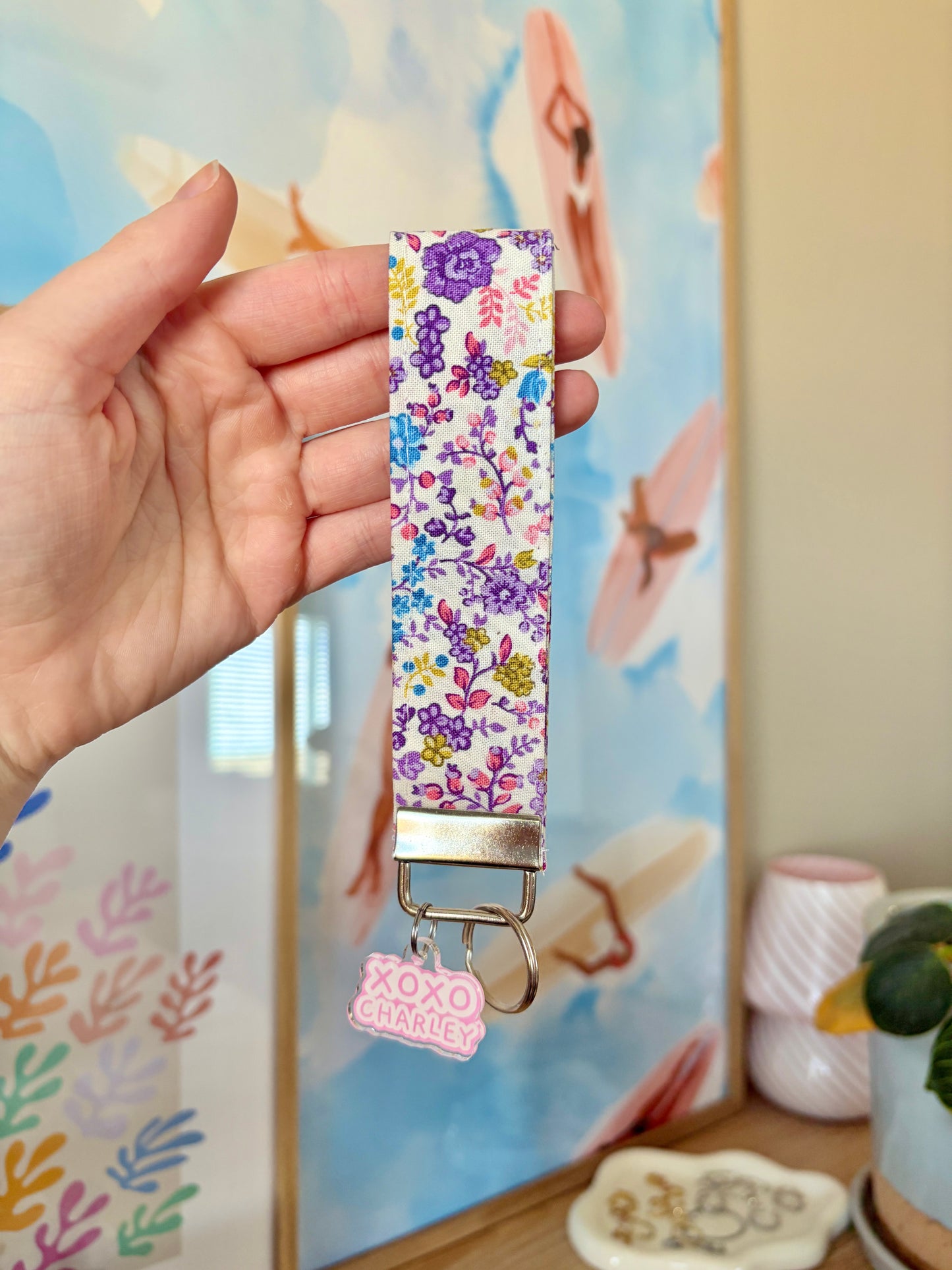 Ditsy Picnic Purple Keychain Wristlet