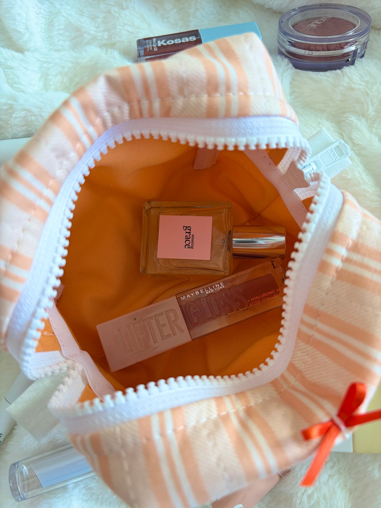 Apricot with Orange Bow Mini Makeup Bag *limited-edition*