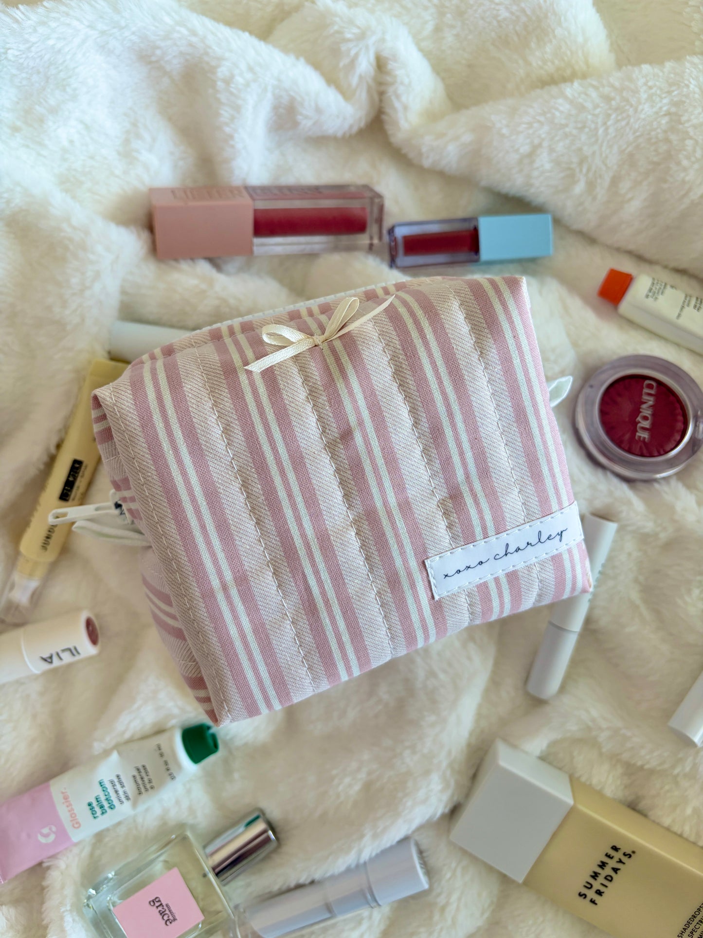 Mulberry with Ivory Bow Mini Makeup Bag *limited-edition*