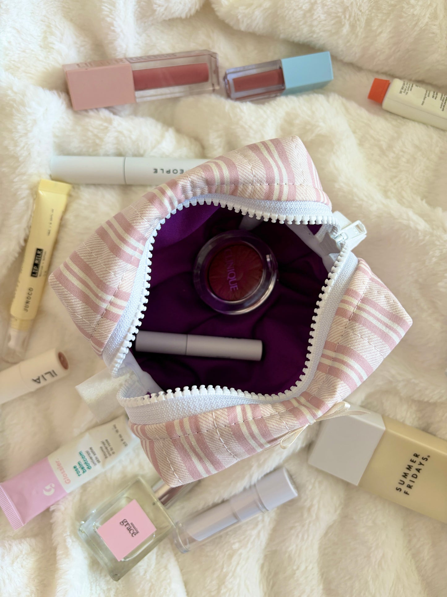 Mulberry with Ivory Bow Mini Makeup Bag *limited-edition*