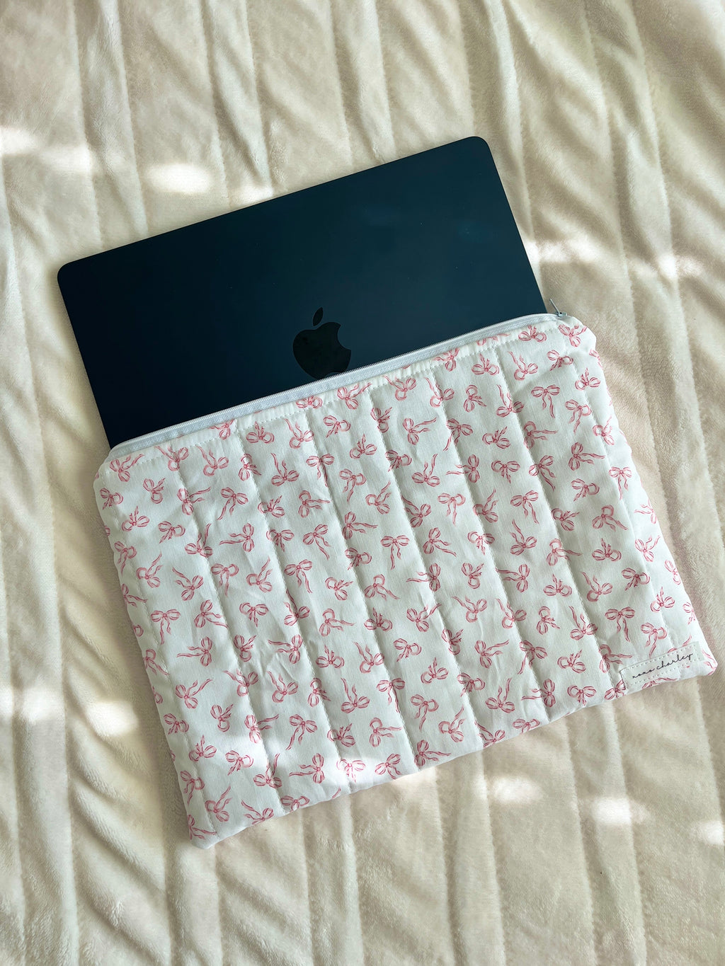 Mini Pink Bows Laptop & Tablet Sleeve - Pink Gingham