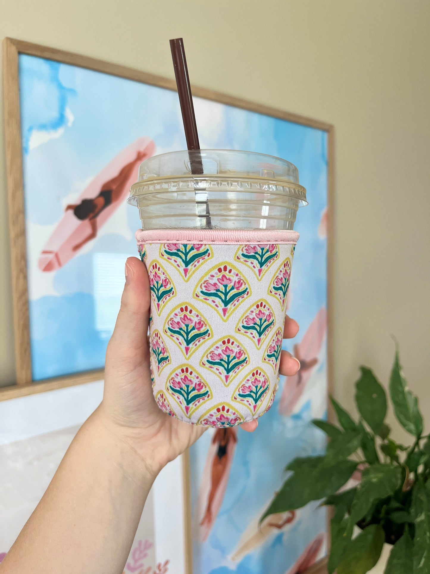 Small Yellow and Pink Floral Cup Coozie