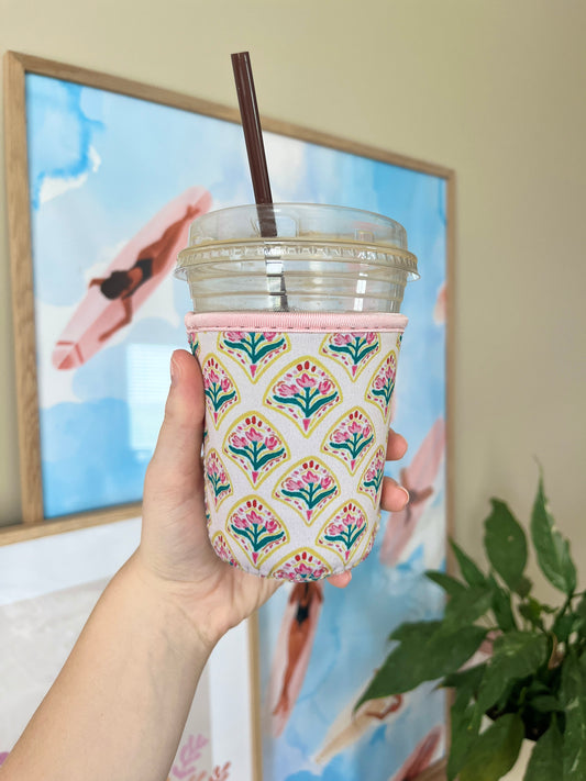 Small Yellow and Pink Floral Cup Coozie