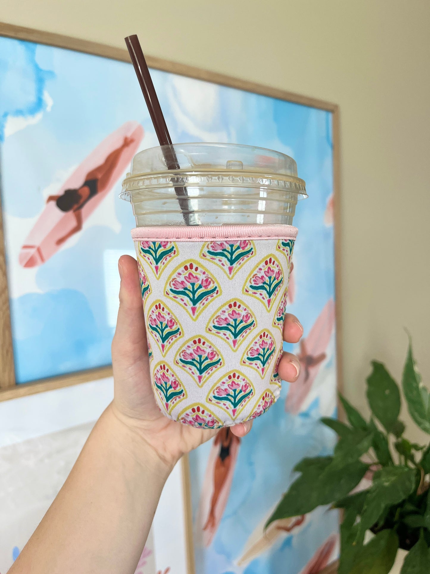 Small Yellow and Pink Floral Cup Coozie